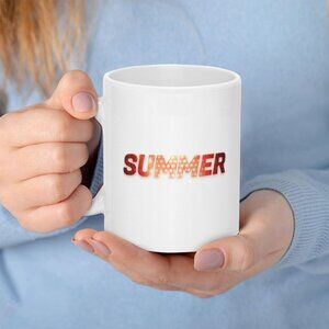 White Ceramic Mug with 'SUMMER' Text